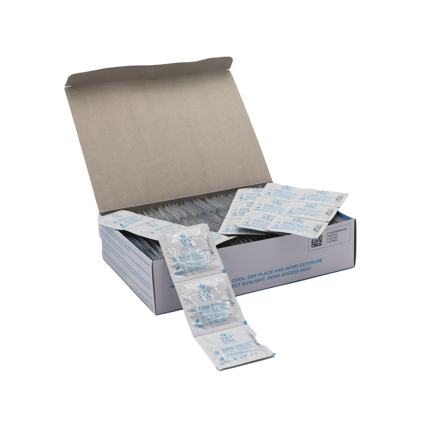 Boîte ouverte de 144 protections de sonde endocavitaire latex KRYSTAL COVER lubrifiées