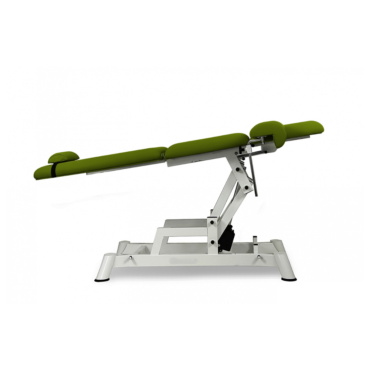 Divan gynécologique électrique en position inclinée montrant le réglage du dossier et de la hauteur