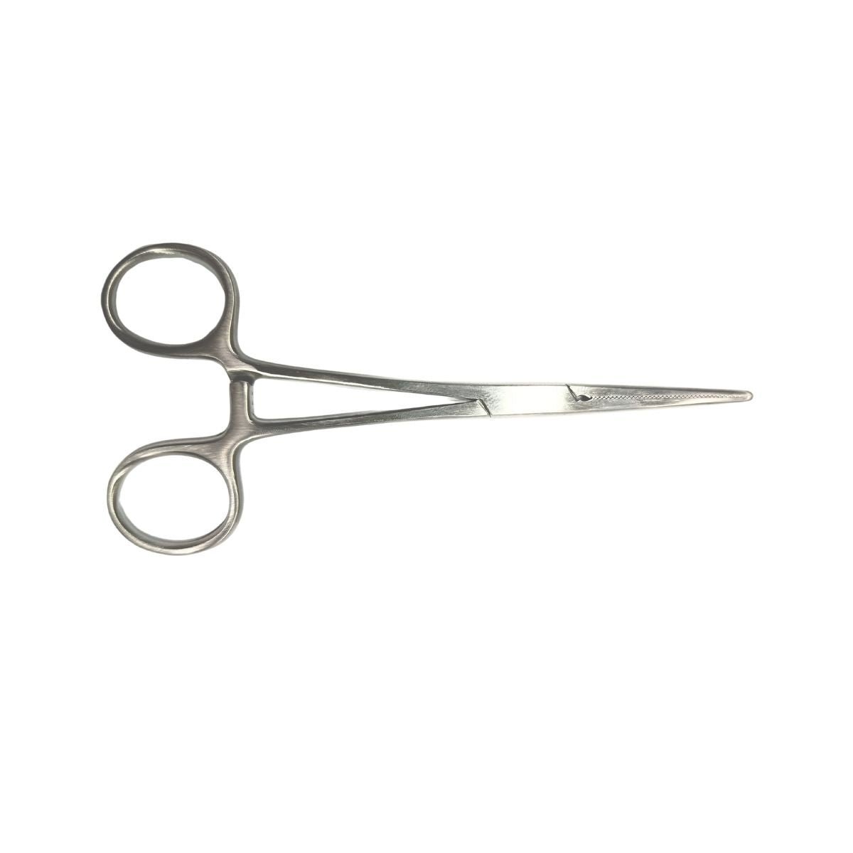 Pince hémostatique Kocher sans griffes, mors dentelés crantés assurant une prise solide sans griffes en extrémité.
