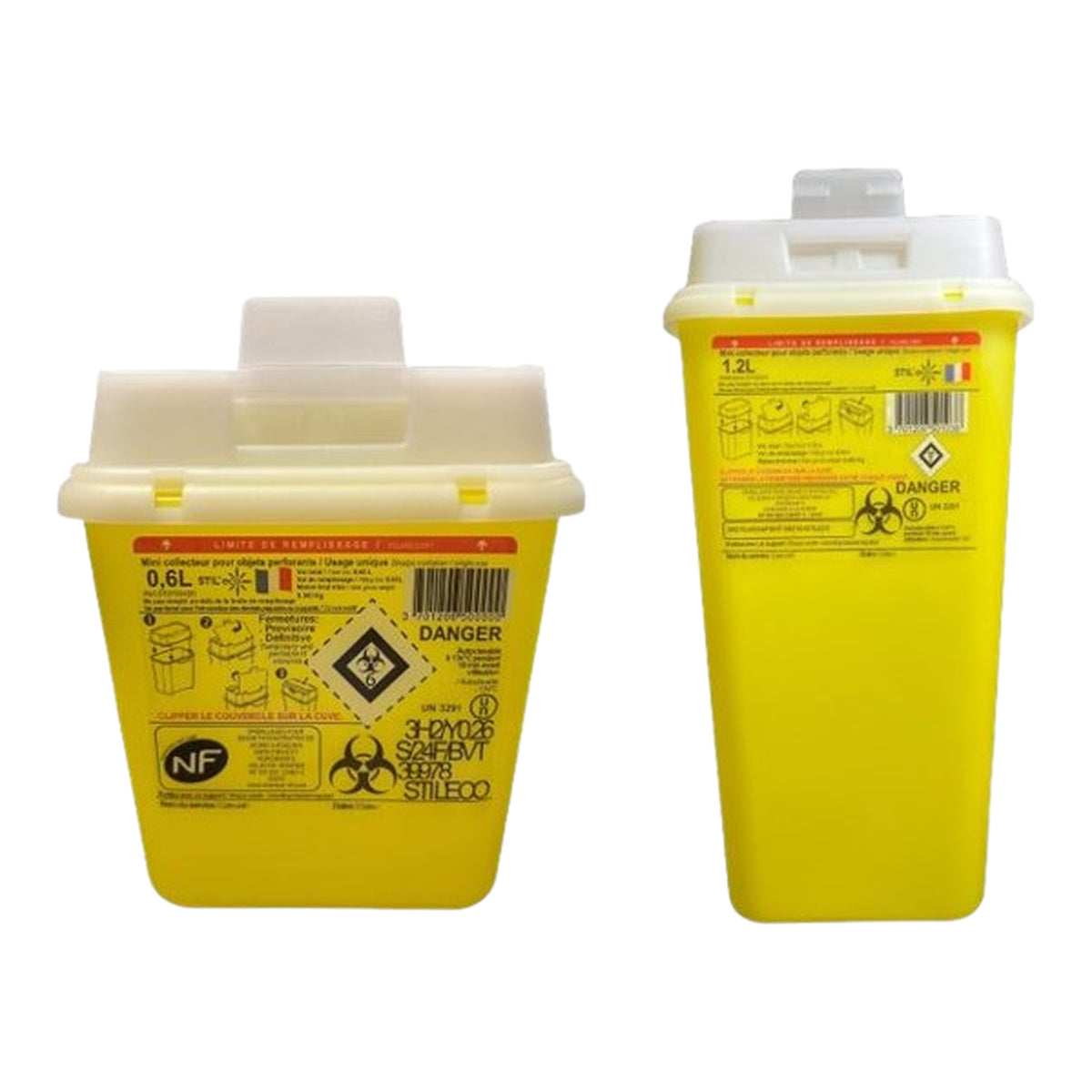Mini collecteurs DASRI Stil'Eco 0,6 L et 1,2 L côte à côte
