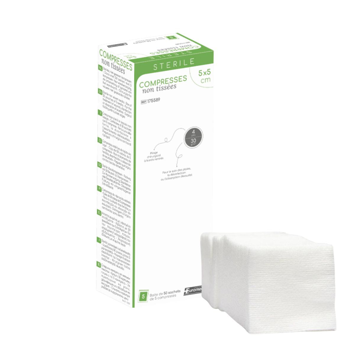 Compresses non tissées 4 plis stériles