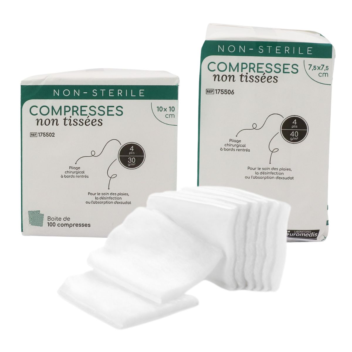 Compresses non tissées 4 plis non stériles