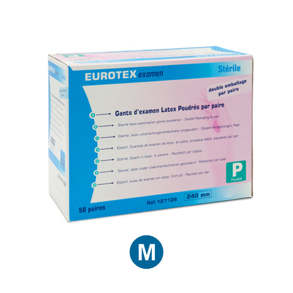 Gants d'examen en latex stériles poudrés