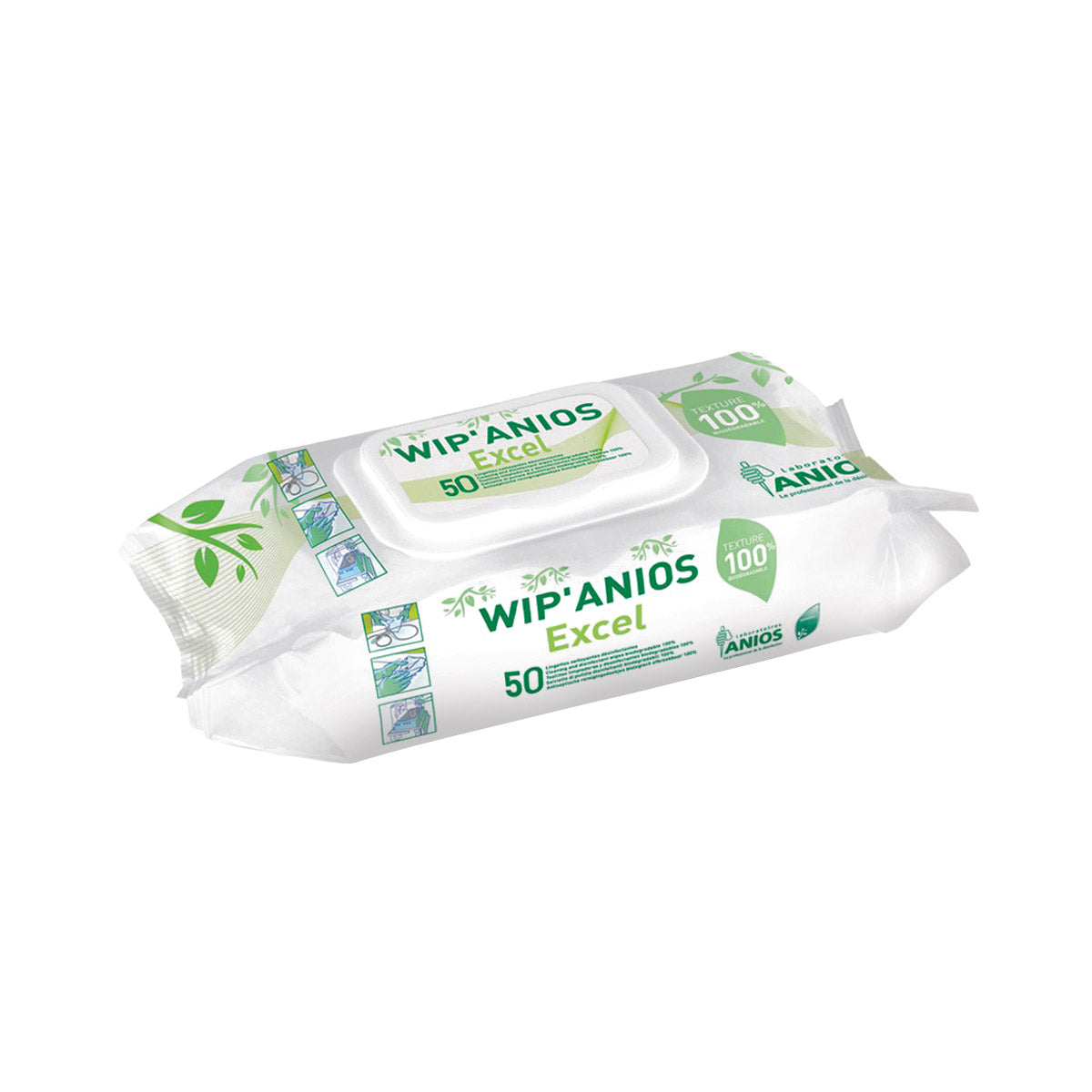 Boîte distributrice de 50 lingettes désinfectantes WIP'ANIOS Excel pour surfaces et dispositifs médicaux