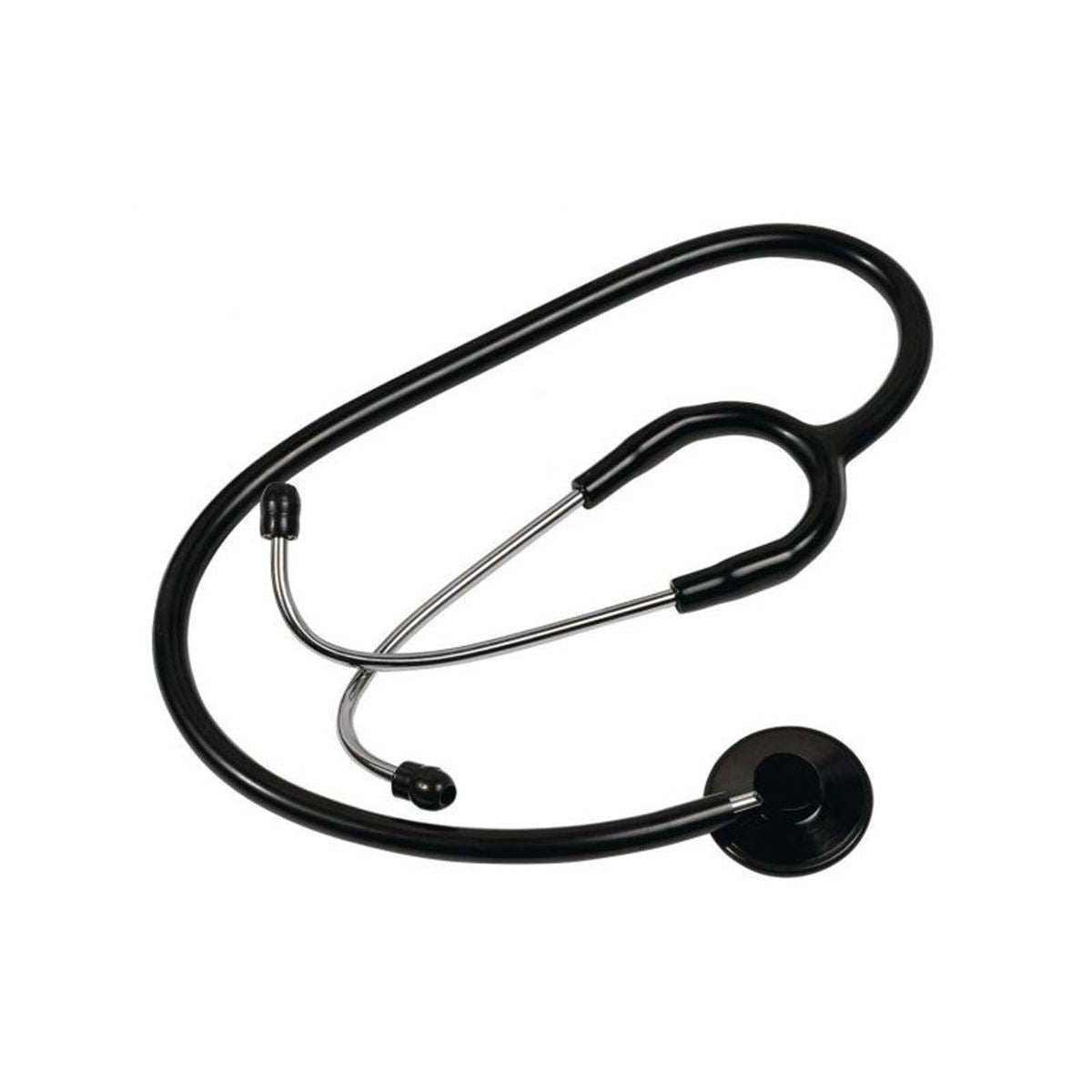 Stéthoscope médical IDEAL noir avec lyre en aluminium, adapté à l’auscultation adulte.