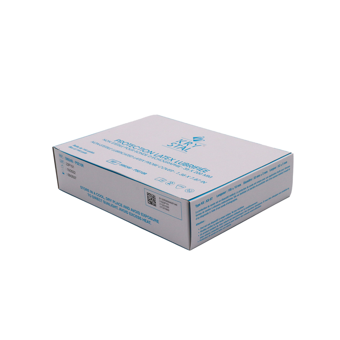 Boîte fermée de 144 protections de sonde endocavitaire latex KRYSTAL COVER lubrifiées