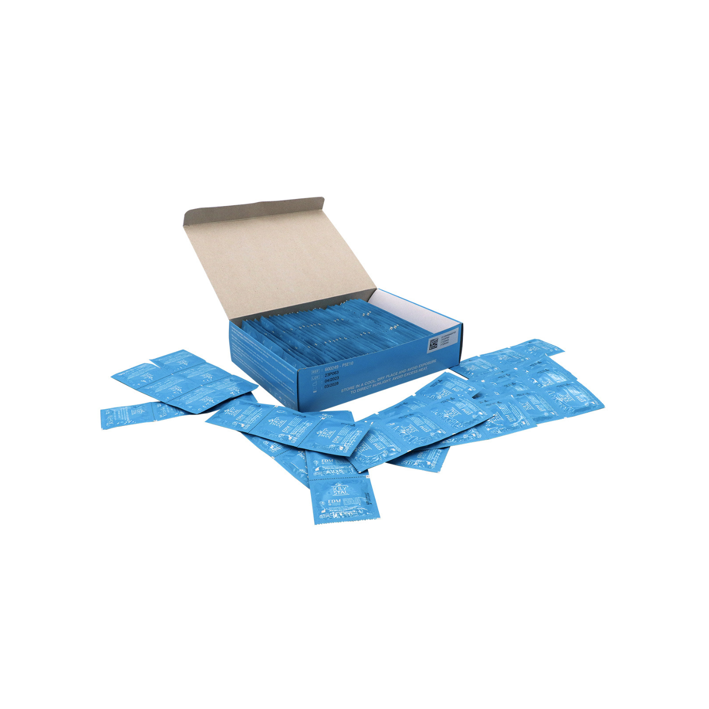 Boîte ouverte de 144 protections de sonde endocavitaire latex KRYSTAL COVER non lubrifiées