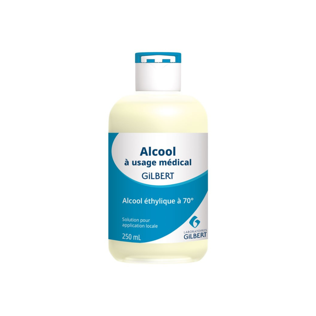 Flacon d’alcool modifié 70 % pour désinfection cutanée, éthanol 70 %, disponible en 125 mL, 250 mL, 500 mL et 1 L