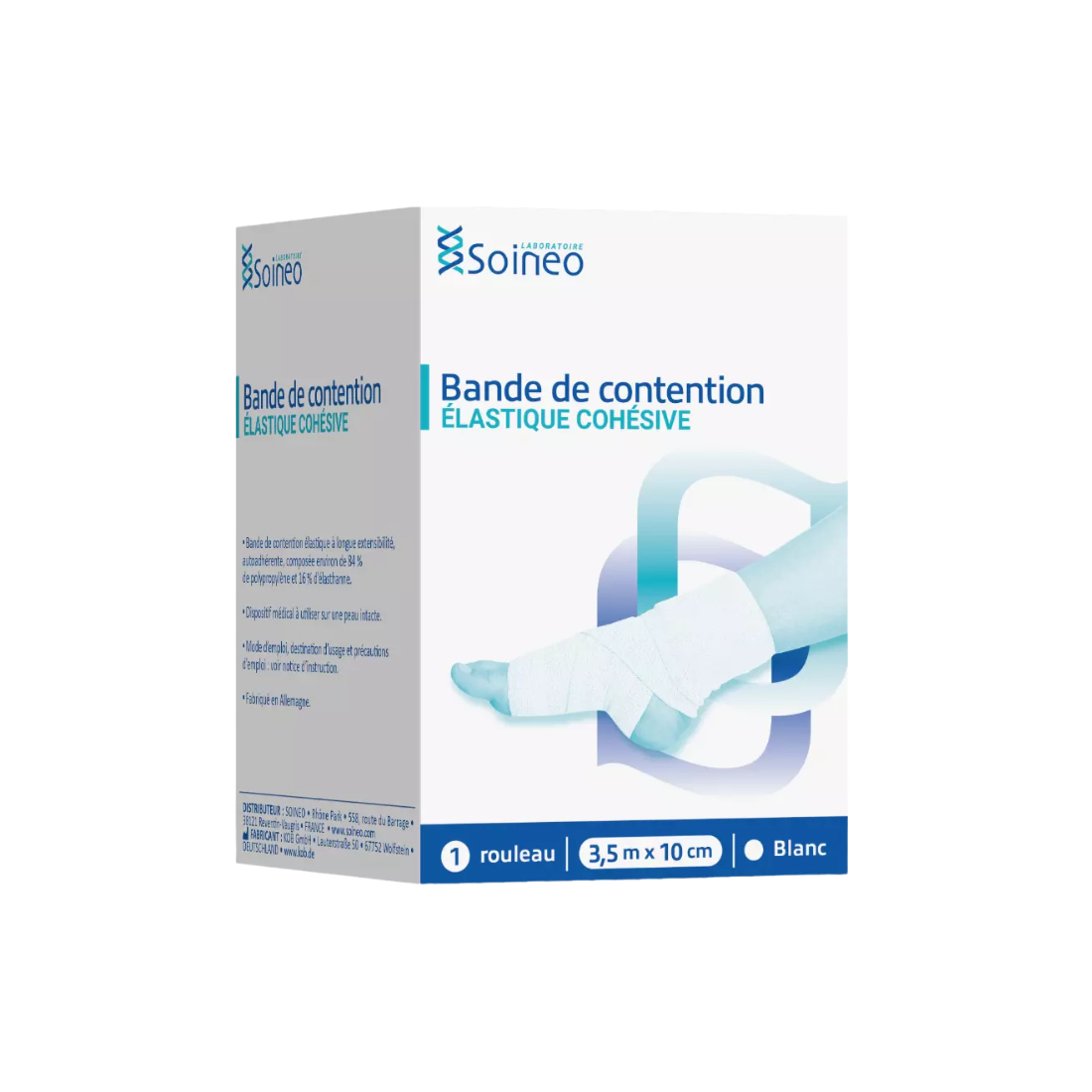 Bande de contention cohésive élastique 3M Coheban, coloris blanc, rouleau (7 cm × 3 m ou 10 cm × 3,5 m)