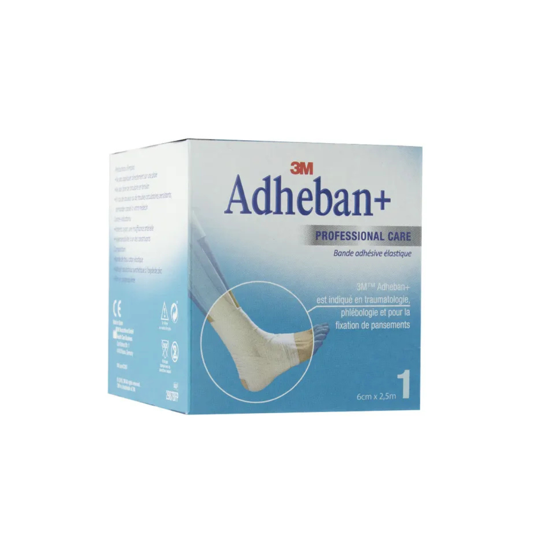 Bande adhésive élastique 3M Adheban Plus, rouleau 10 cm × 2,5 m ou 6 cm × 2,5 m, coton hypoallergénique