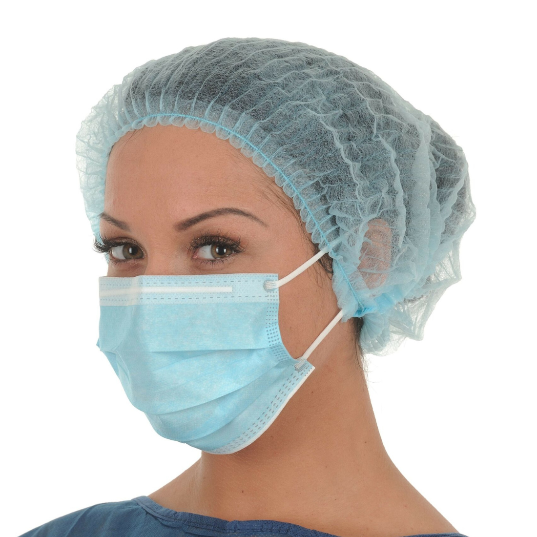 Charlotte médicale jetable en polypropylène bleu, pliage accordéon – sachet de 100