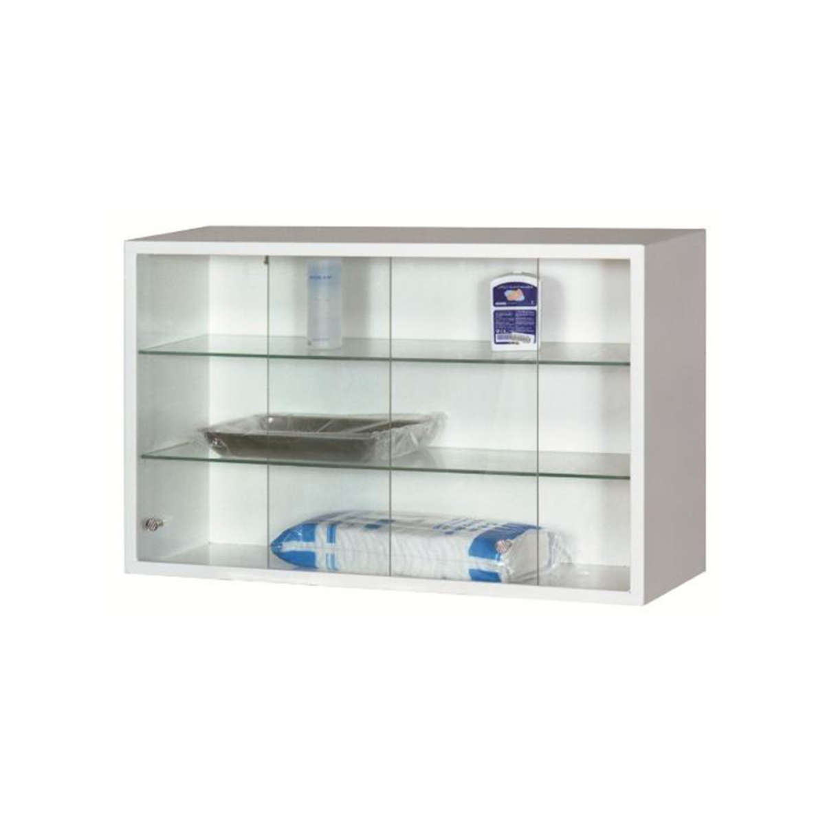 Armoire murale à pharmacie blanche avec deux portes vitrées coulissantes