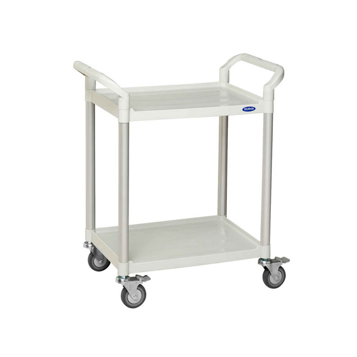 Chariot de service médical deux plateaux avec poignée et roulettes avec freins