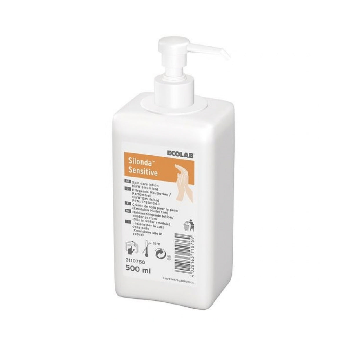 Crème mains hydratante Silonda Sensitive Ecolab en flacon pompe de 500 ml