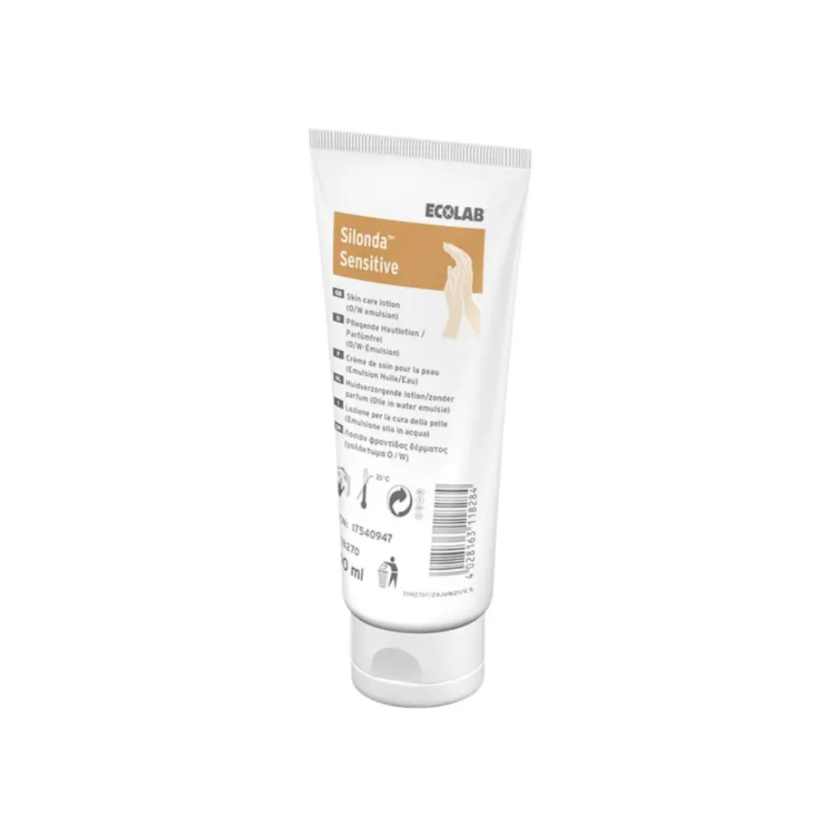 Crème mains hydratante Silonda Sensitive Ecolab en tube de 100 ml
