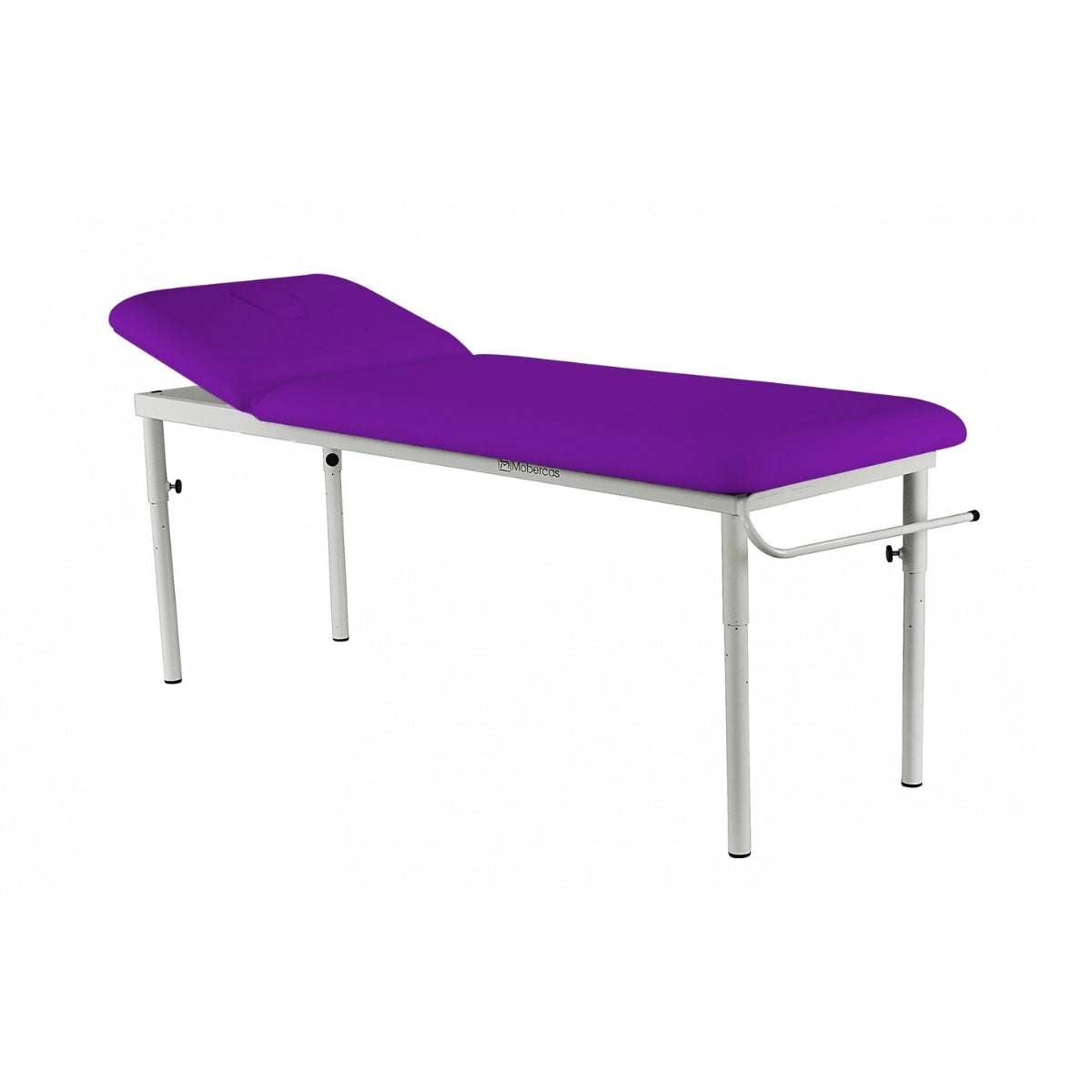 Divan d'examen 2 plans à hauteur fixe, largeur 62 cm, dossier réglable, pieds démontables.