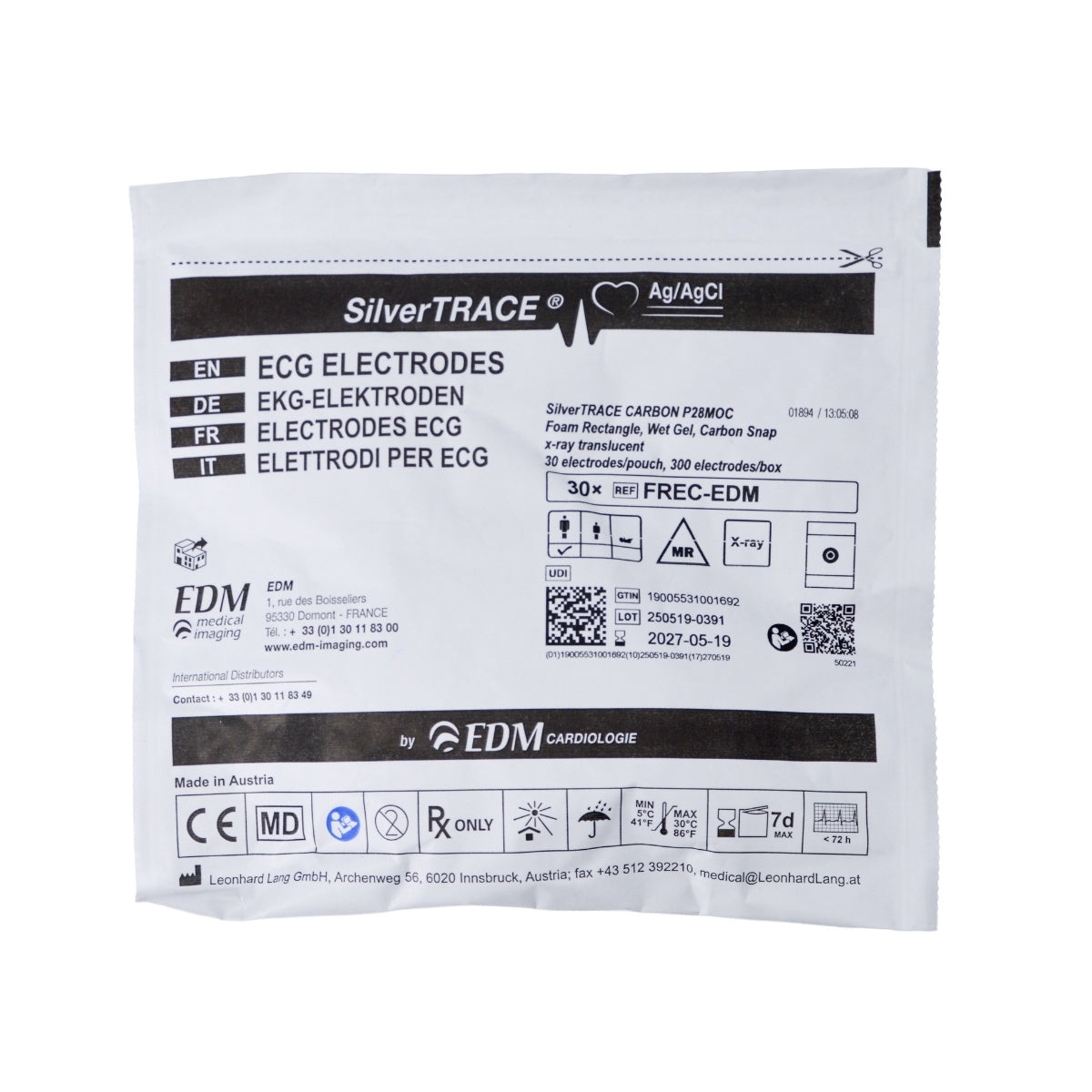 Pochette 30 électrodes ECG SilverTRACE CARBON P28MOC ref FREC-EDM
