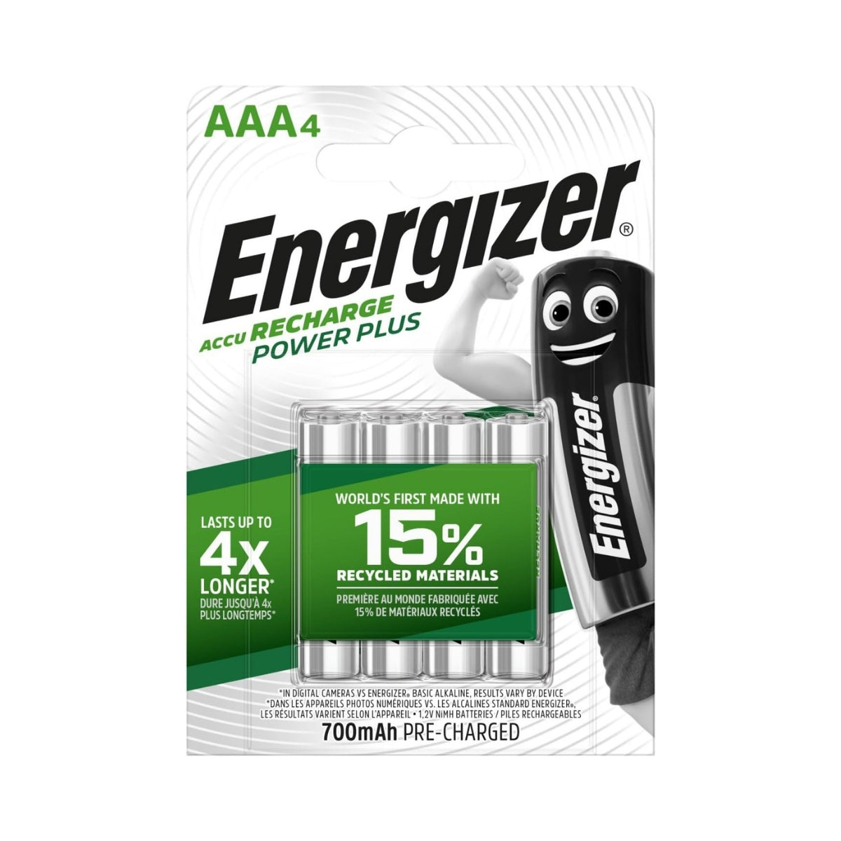 Blister de 4 piles rechargeables AAA HR03 1,2 V Energizer