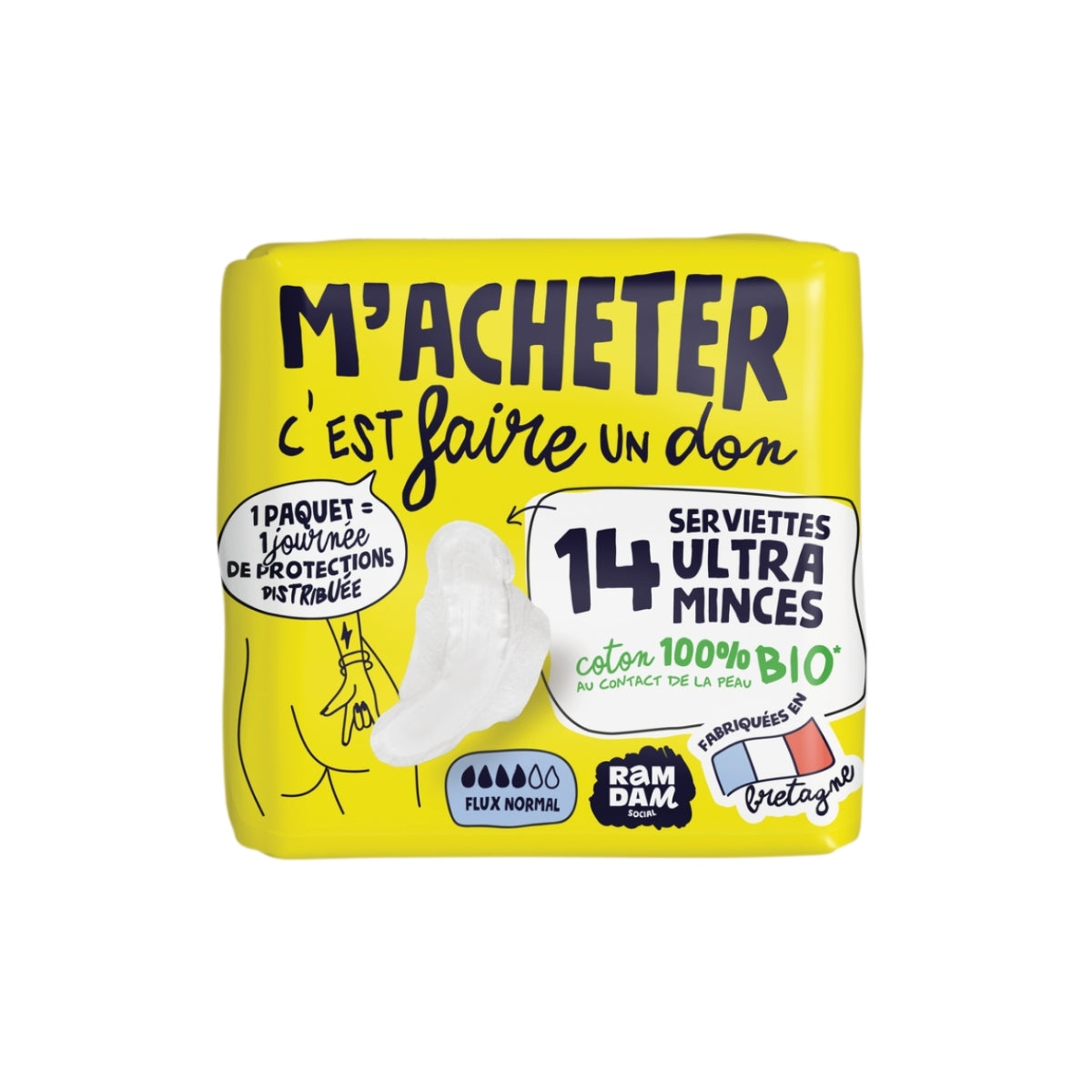 Boîte de serviettes hygiéniques coton bio jour, ultra-minces avec ailettes, flux normal