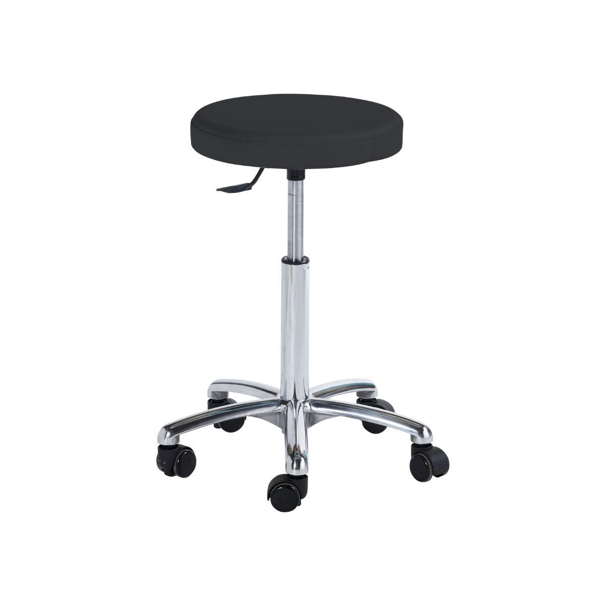 Tabouret médical réglable noir avec roulettes et piètement cinq branches